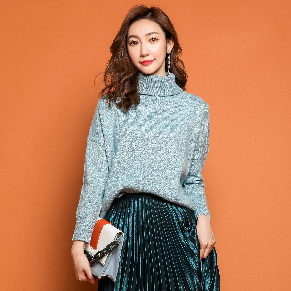 高领宽松毛衣2017秋冬季新款纯色韩版百搭长袖毛针织衫气质上衣女