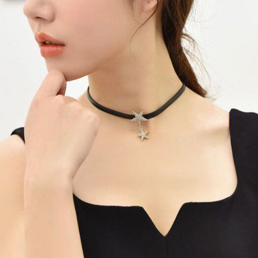 项链 女 锁骨链五角星_五角星脖配饰颈带颈链锁骨链简约韩国学生项圈