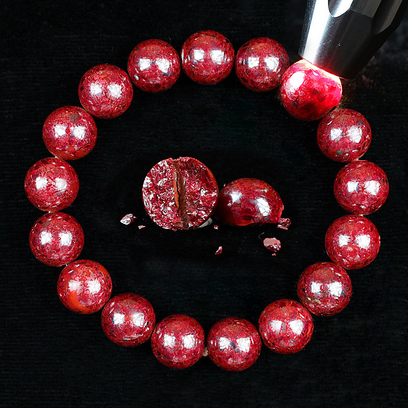 朱缘聚原矿石晶体 高纯度紫金砂 全透光朱砂手链男女款本命年手串