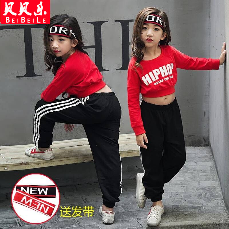 女童韩版服装 潮衣_女童爵士舞服装韩版潮露脐嘻哈套装少儿童街舞衣服