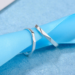 s925银开口拉丝戒指男女日韩手工磨砂光面情侣戒指对戒尾戒礼物