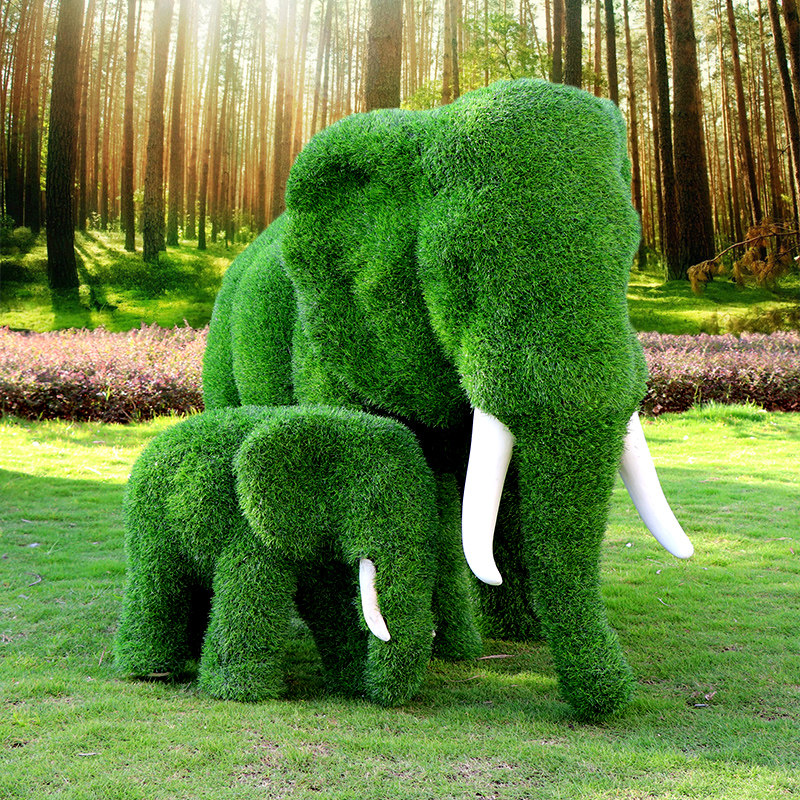 大型户外绿植假草皮大象雕塑