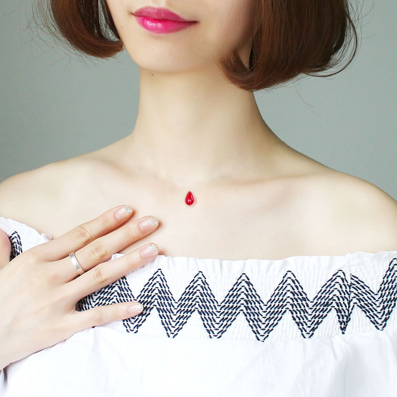 人鱼的眼泪锁骨链_s925纯银隐形鱼线水滴项链琉璃朱砂痣人鱼的眼泪