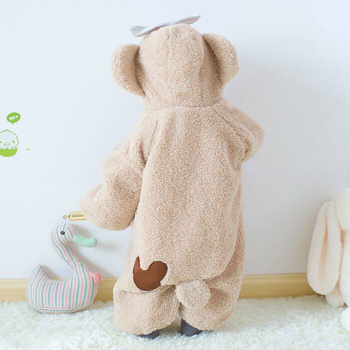 17秋冬新款呆萌迪士童装达菲熊儿童毛毛连体衣婴儿爬服家居服睡衣