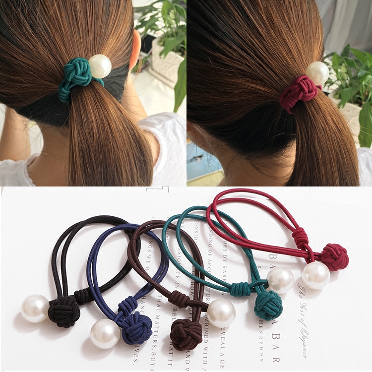头绳 发圈 韩版 个性_韩国饰品绑头发发圈头绳打结小清新珍珠双层橡皮