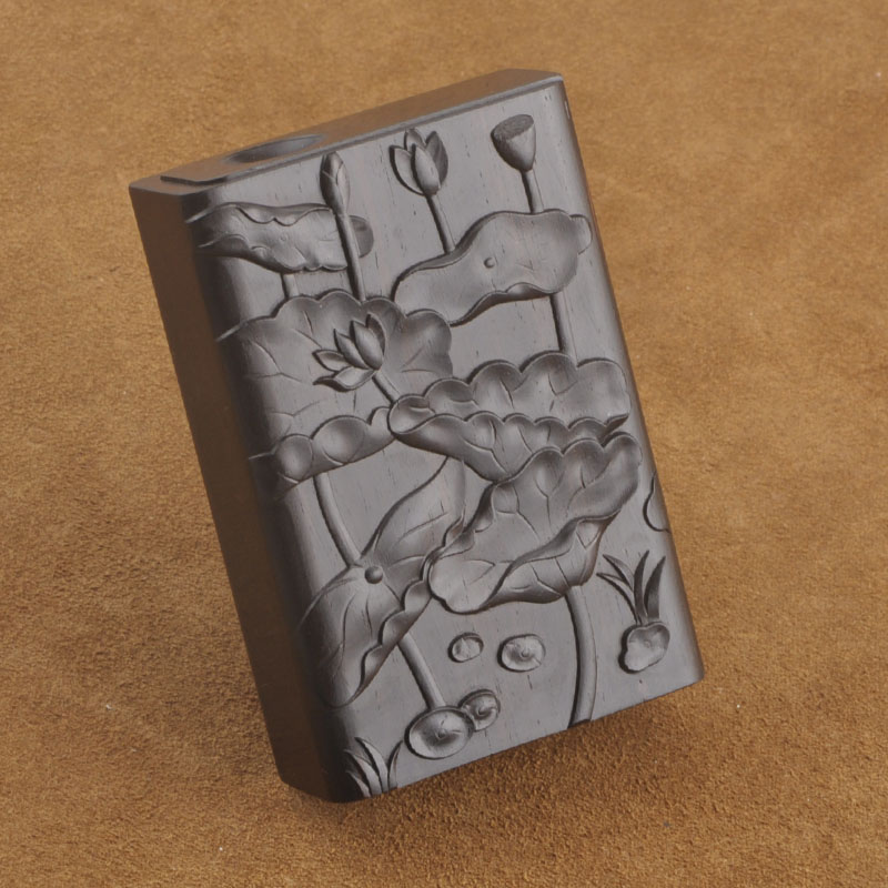 特价木烟盒 20支装 便携_整木掏空乌木20支装精浮雕荷花便携实木烟盒