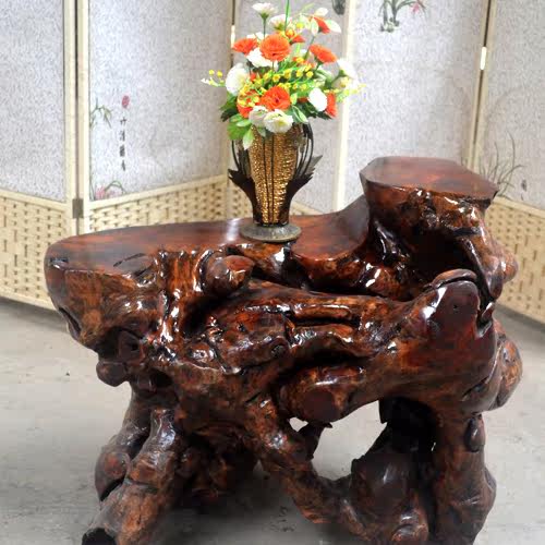 歌艺 根雕花架实木鸡翅木盆景架花台天然树根工艺品底座装饰客厅