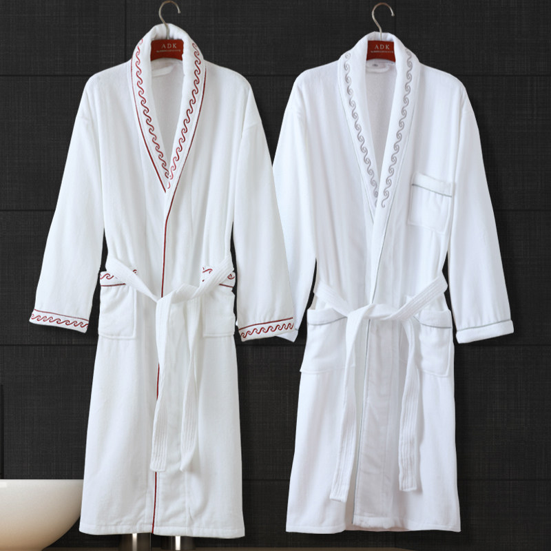 浴袍女毛巾料纯棉男情侣冬季性感睡袍加厚款酒店吸水定制绣字logo优惠