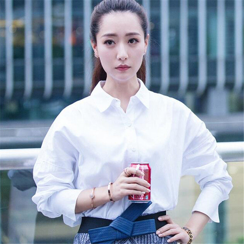 南方有乔木温笛白冰同款衣2018春秋新款蝙蝠袖宽松大码长袖衬衫女