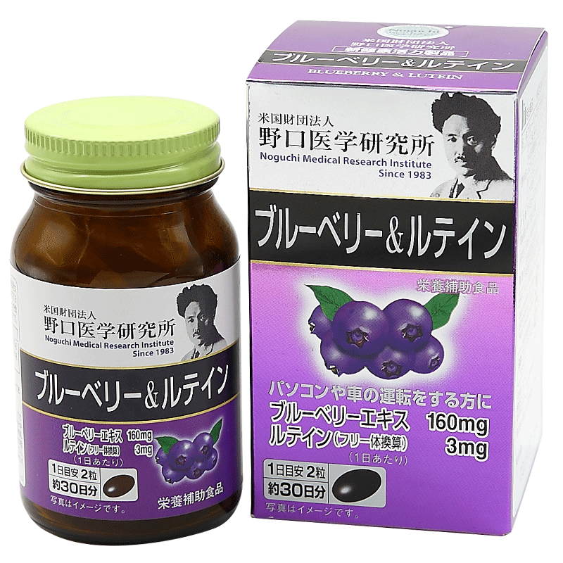 野口医学研究所蓝莓护眼片 日本保健品蓝莓精华素胶囊蓝莓片 60粒
