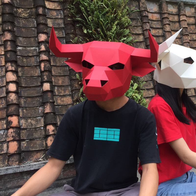 2018新款创意牛魔王大黑牛红牛纸模面具动物头套手工折纸材料节日