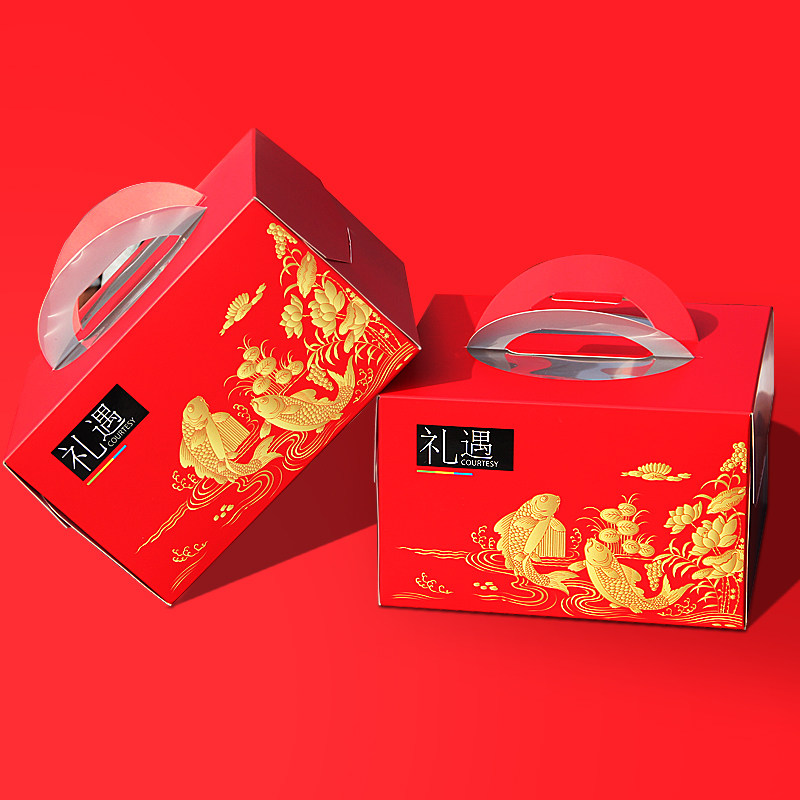新年礼盒 春节_新年红色食品礼盒 6寸8寸10寸红色蛋糕盒 春节喜庆蛋糕
