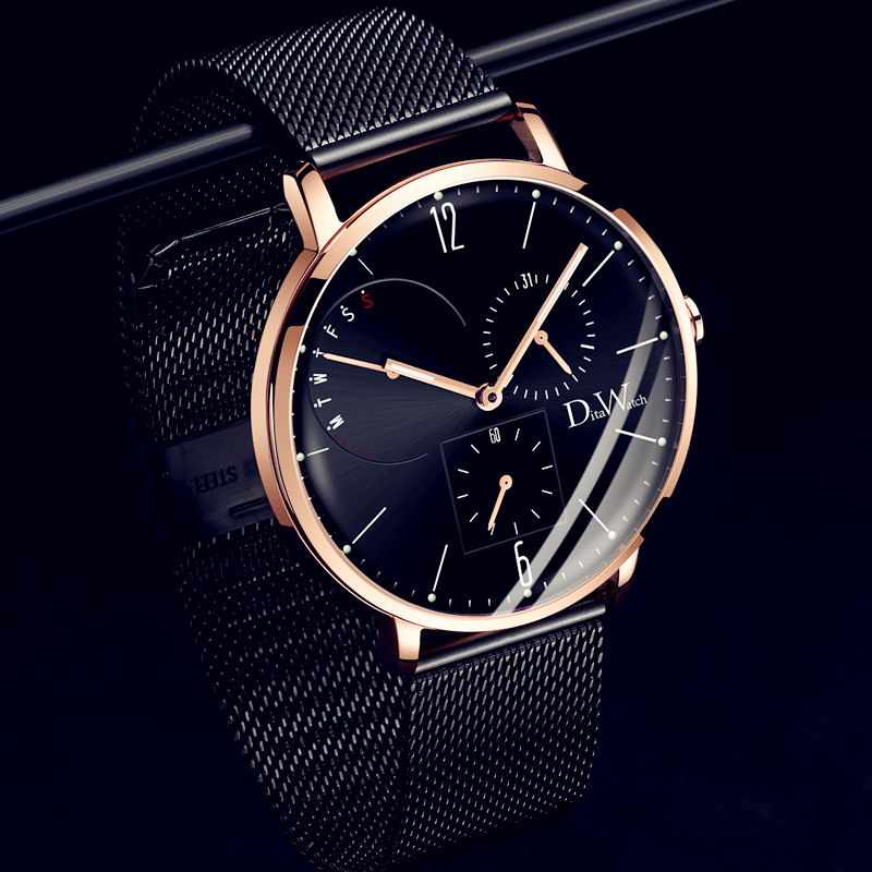 2017新款ditawatch手表男士真皮带防水石英表