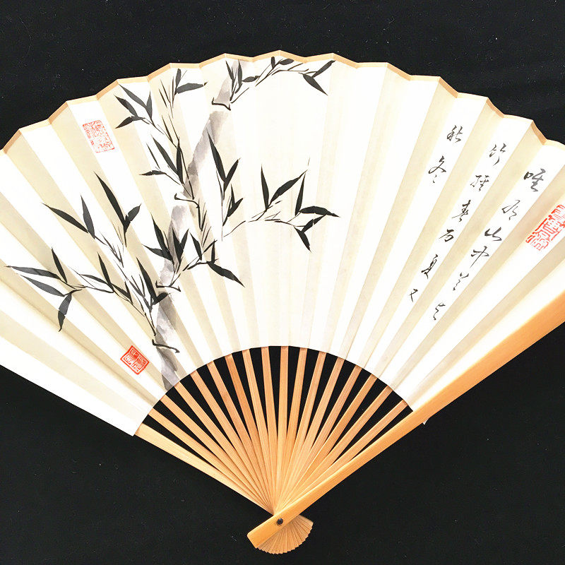 扇子折扇 墨竹 单面宣纸手绘 书法 手工制作定制订做订制定做礼品