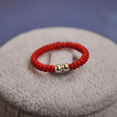 包邮原创手工编织红绳戒指女925银珠文艺简约百搭学生闺蜜礼物