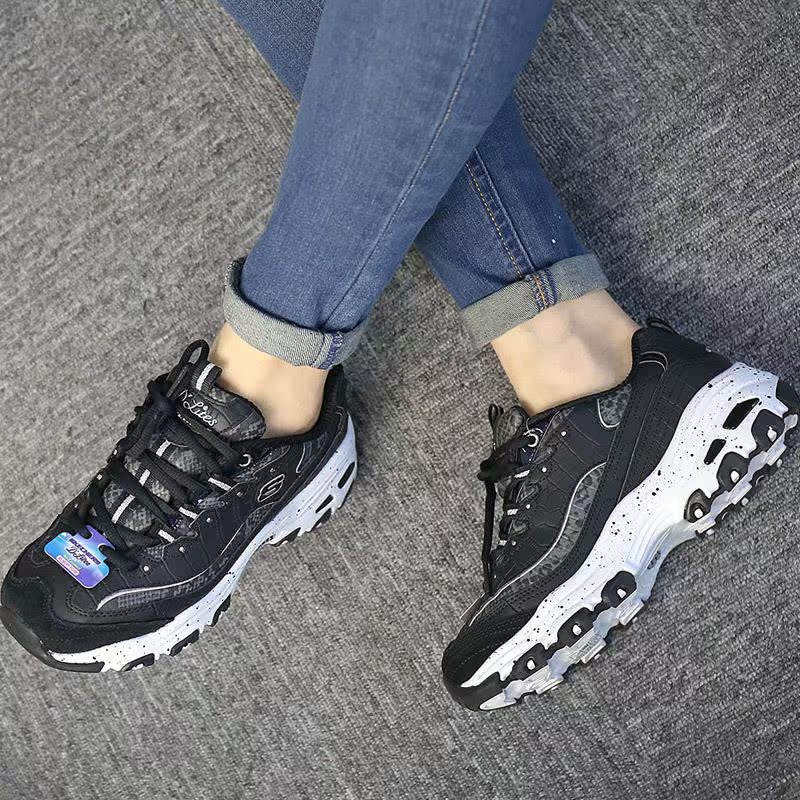 skechers斯凯奇女鞋2017秋季新款熊猫鞋增高厚底休闲鞋66666054