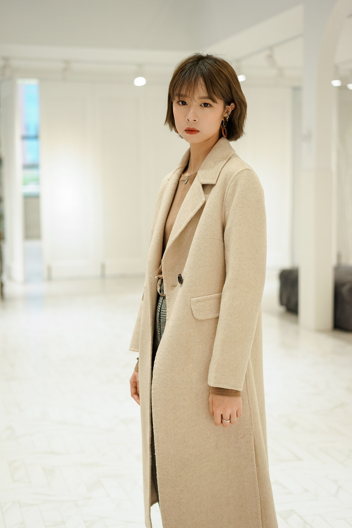 双面呢大衣女长款 修身_2018秋冬女装新款双面呢大衣阿尔巴卡米色长款