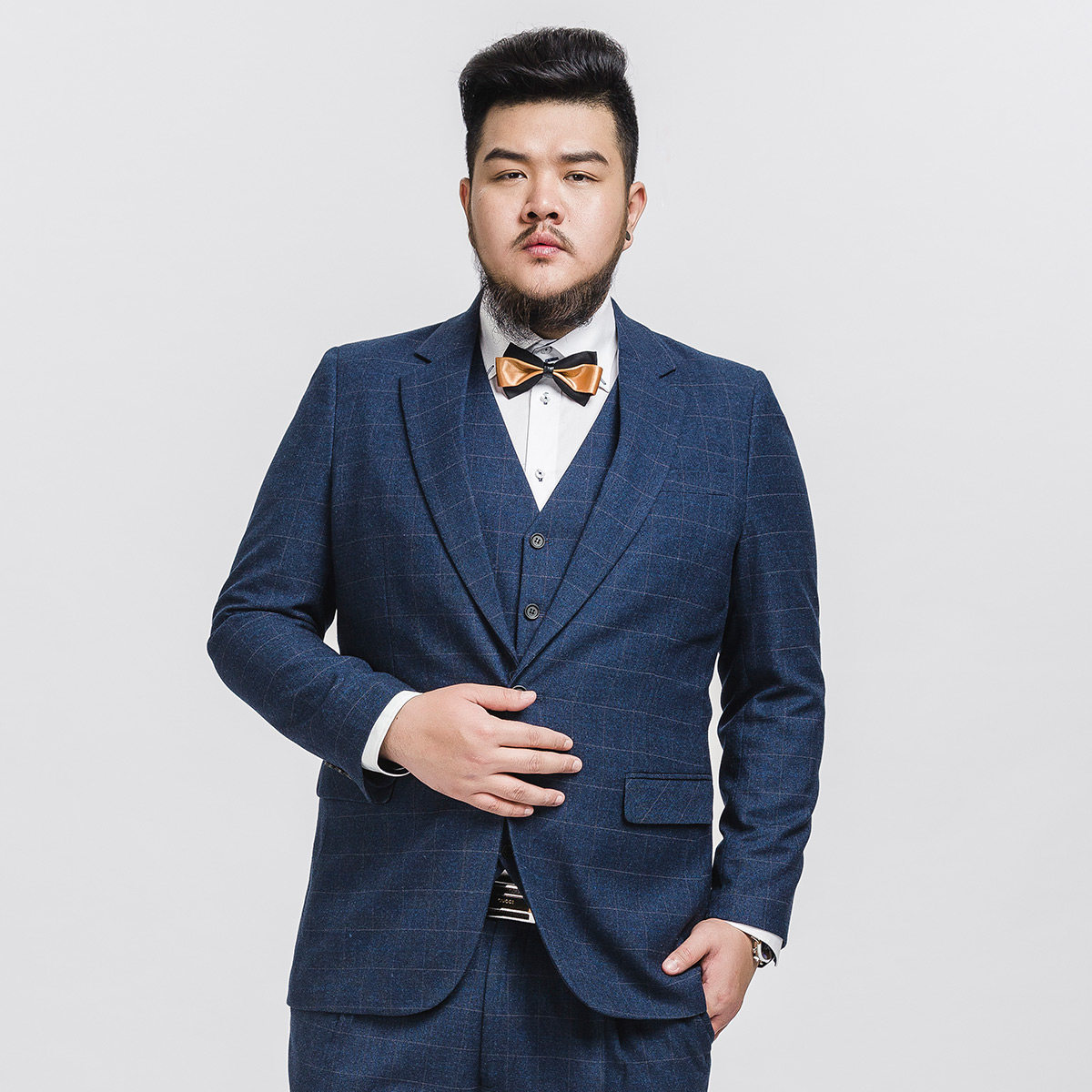 胖胖星球bigplus大码西装男士休闲胖子西服加肥加大格纹单西外套