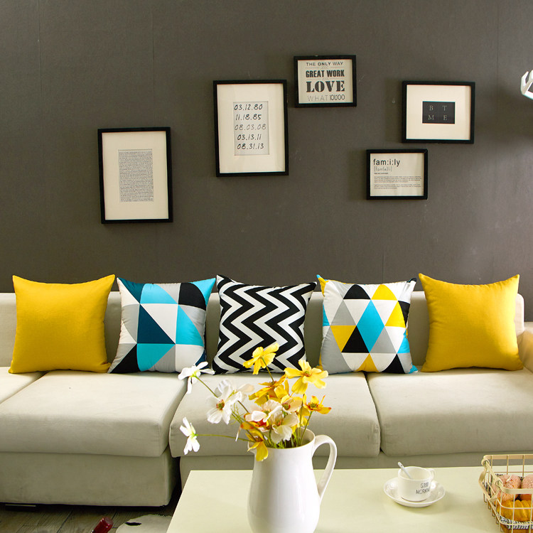 北欧靠枕简约现代经典搭配几何图样板房黄色客厅沙发抱枕靠垫飘窗
