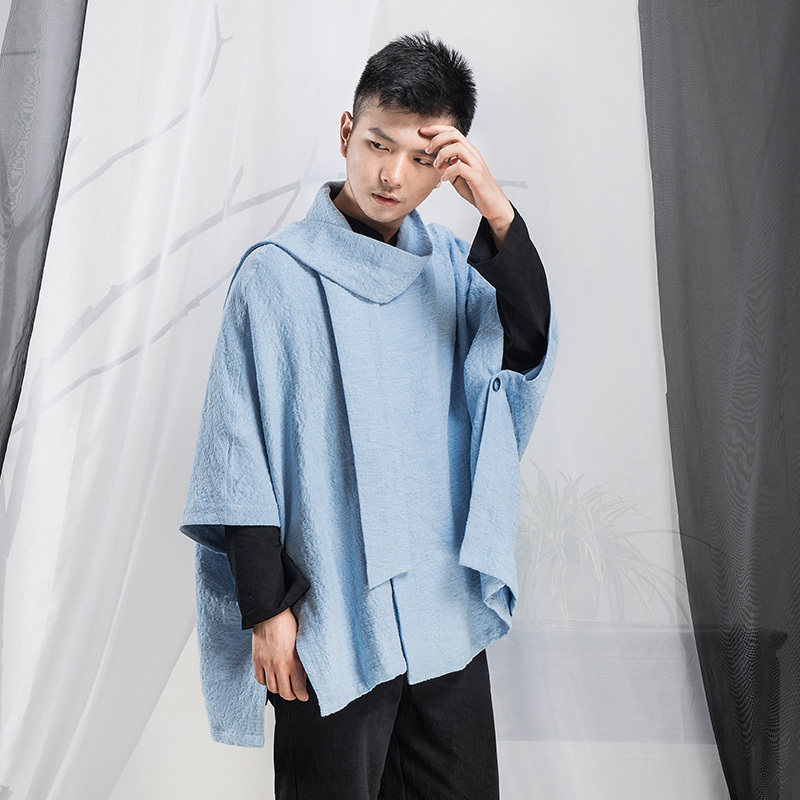 中国风长衫 宽松长款风衣外套 大码棉麻复古斗篷 潮人长袍披风男