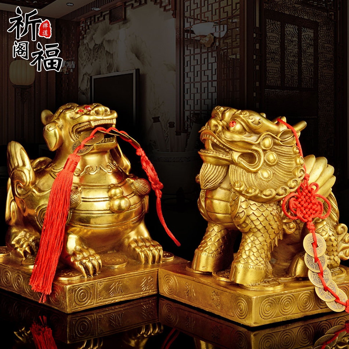 貔貅摆件 招财辟邪_开光纯铜貔貅摆件大小号一对皮丘风水镇宅辟邪招财