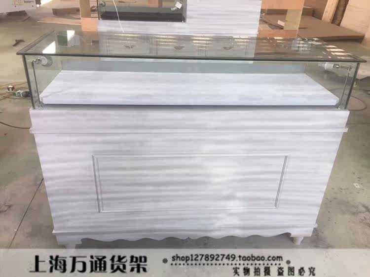 白色复古饰品展示柜玻璃展柜做旧珠宝首饰柜台复古玉器柜陈列柜