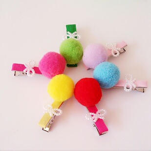 儿童绒球蝴蝶结发夹甜美头夹边夹宝宝发饰可爱头饰热卖新款