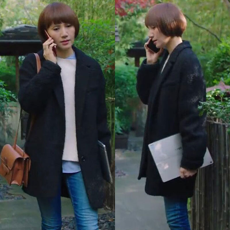 黑色茧型毛呢外套女中长款加厚_我的前半生唐晶袁泉明星同款茧型毛呢