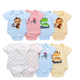 新生儿连体衣爬服长袖春夏男婴儿三角哈衣透气宝宝外出服薄包屁衣