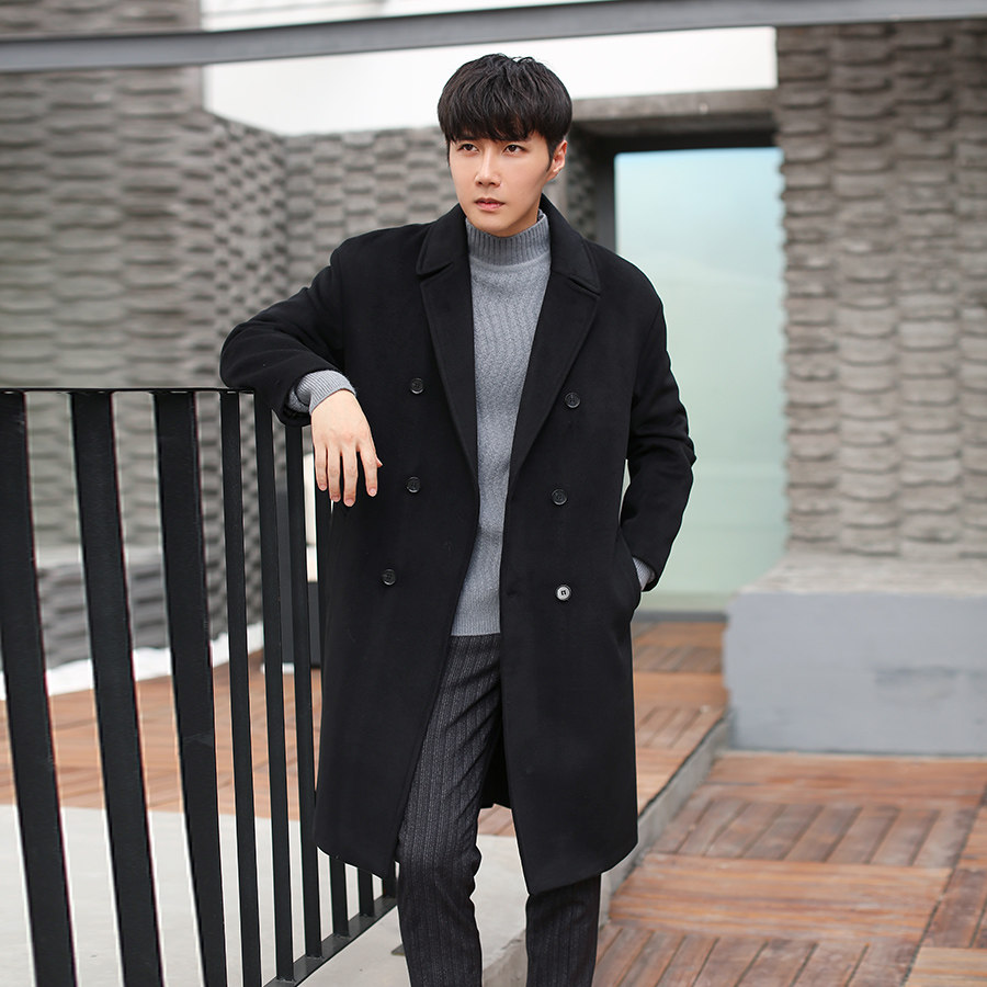 大海的传说李敏镐同款男士中长款风衣双排扣加棉呢大衣男外套优惠券