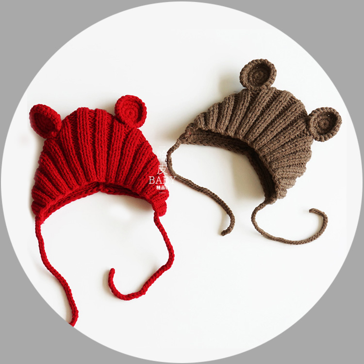 宝宝帽子毛线编织可爱套头帽小孩1-2岁婴儿保暖男女儿童帽子秋冬