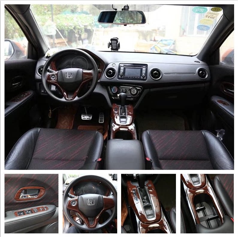 xrv中控改装_适用于15-17款本田xrv桃木内饰贴 改装中控排挡框 方向盘