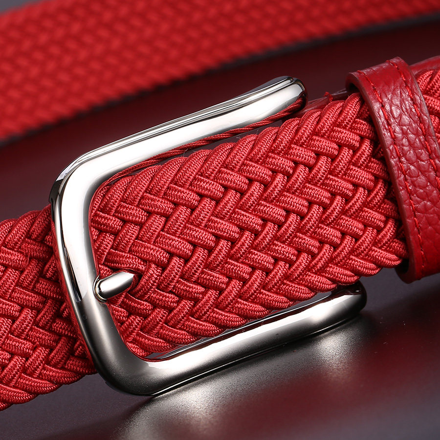编织_曼邦红色帆布皮带男 本命年针织红腰带女 弹力松紧红绳编织裤带