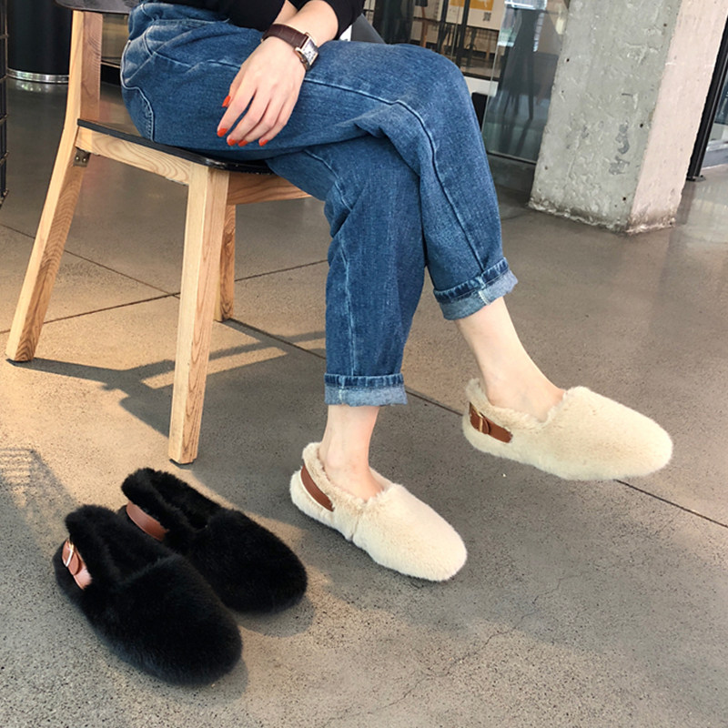 一折欧洲站毛毛鞋女冬_欧洲站2018秋冬新款毛毛鞋女冬外穿懒人鞋平底