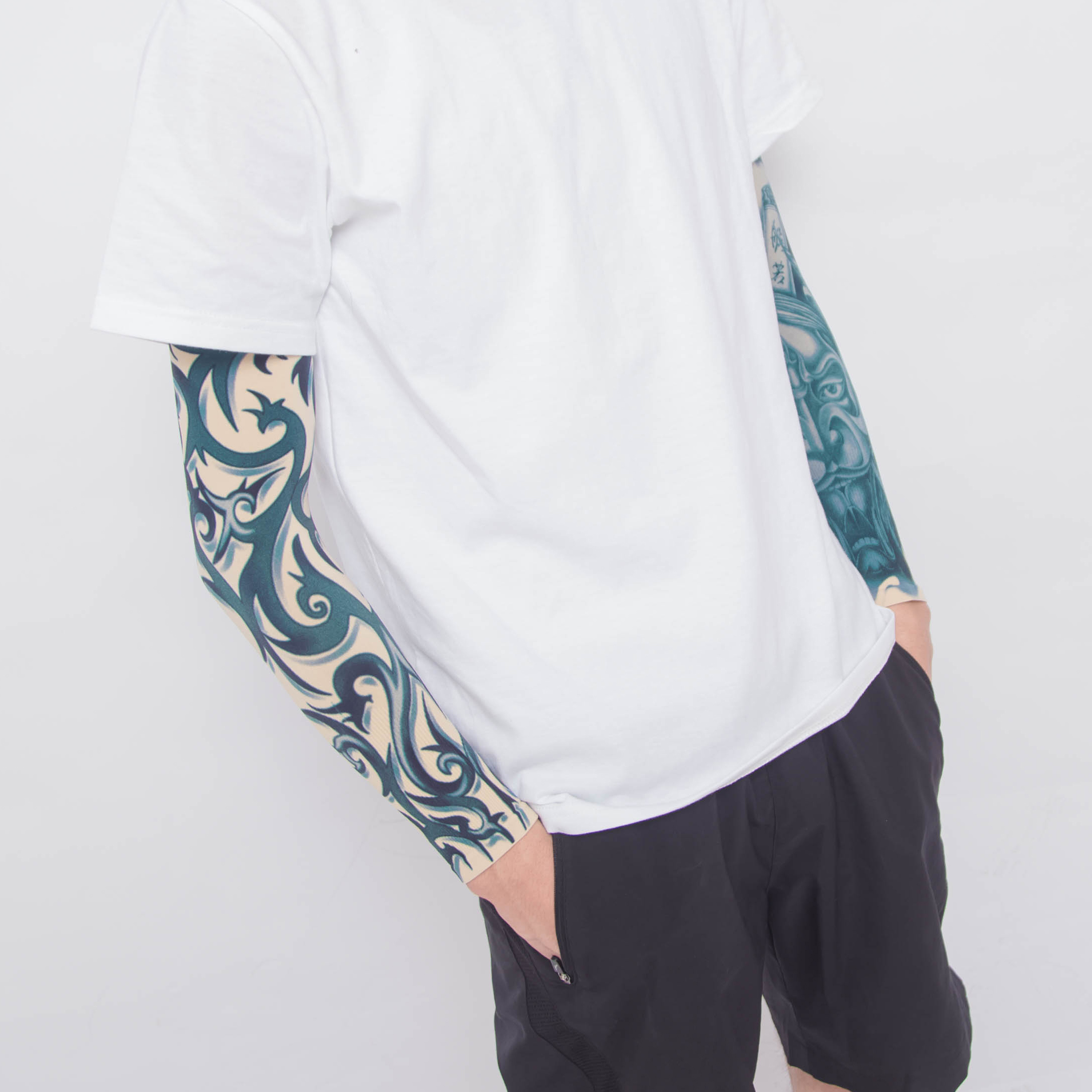 纹身袖_纹身袖套男花臂无缝印花冰爽袖开车防晒套袖骑行护臂女士夏