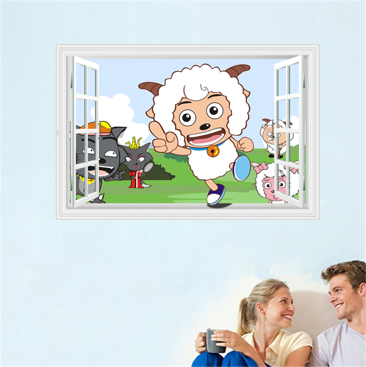 3d立体窗户 喜羊羊与灰太狼 家居装饰儿童幼儿园墙贴壁画壁纸b470