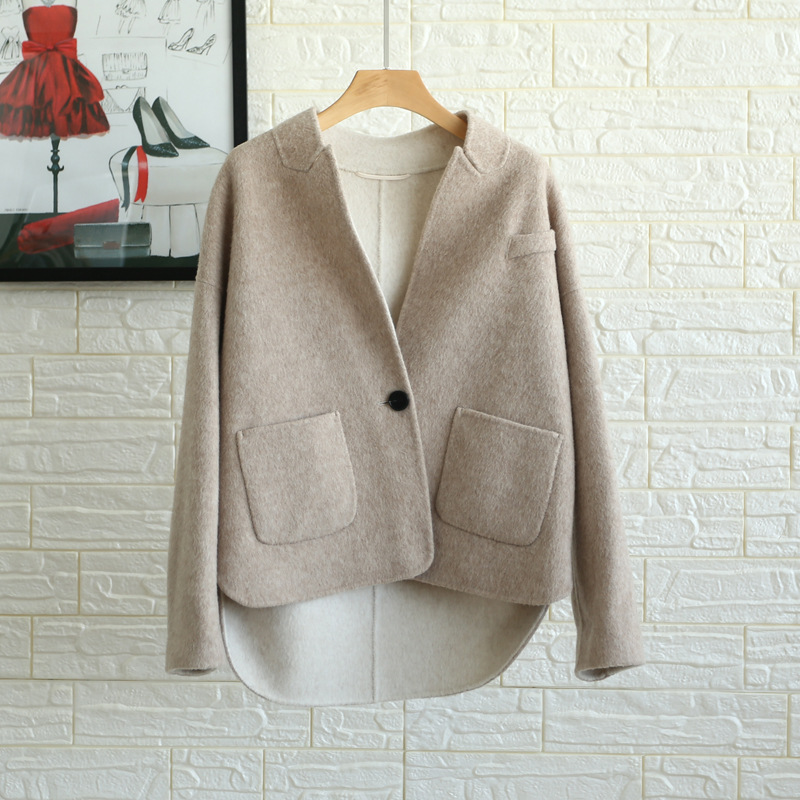 羊绒上衣女短款_「听露」新款女装韩版羊绒羊毛呢宽松显瘦上衣,短款