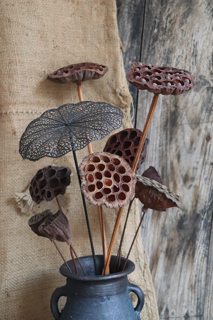 干枝杜鹃花包邮_天然带籽莲蓬铁杆禅意干枝干花荷花干花真花套装客厅