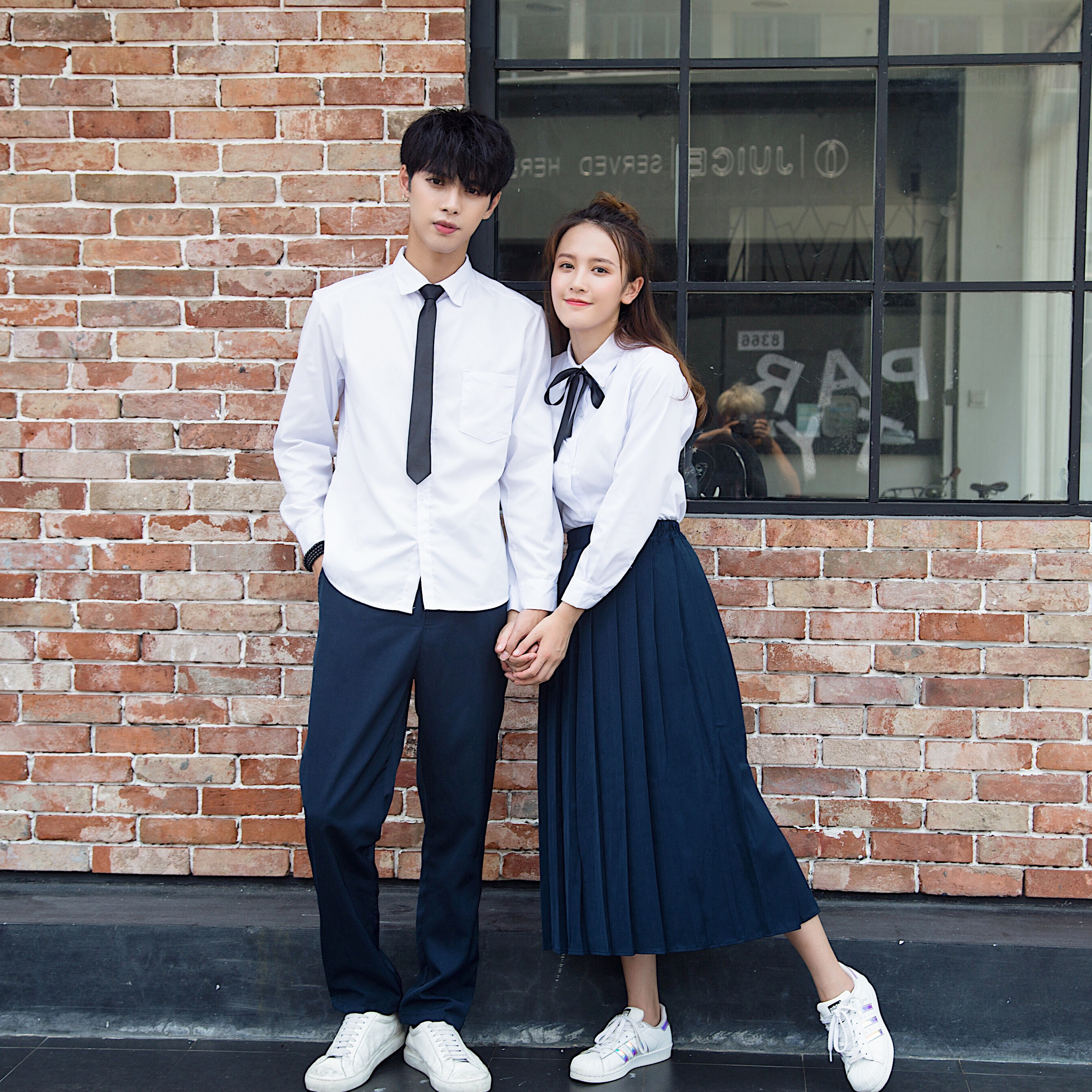 情侣装裙子冬_韩版学院风学生班服情侣制服白衬衫校服女秋冬长裙表演