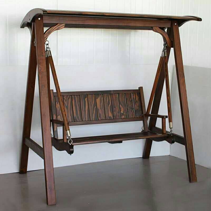 实木秋千双人摇椅防腐木吊椅休闲椅庭院室外户外秋千碳化木吊篮椅