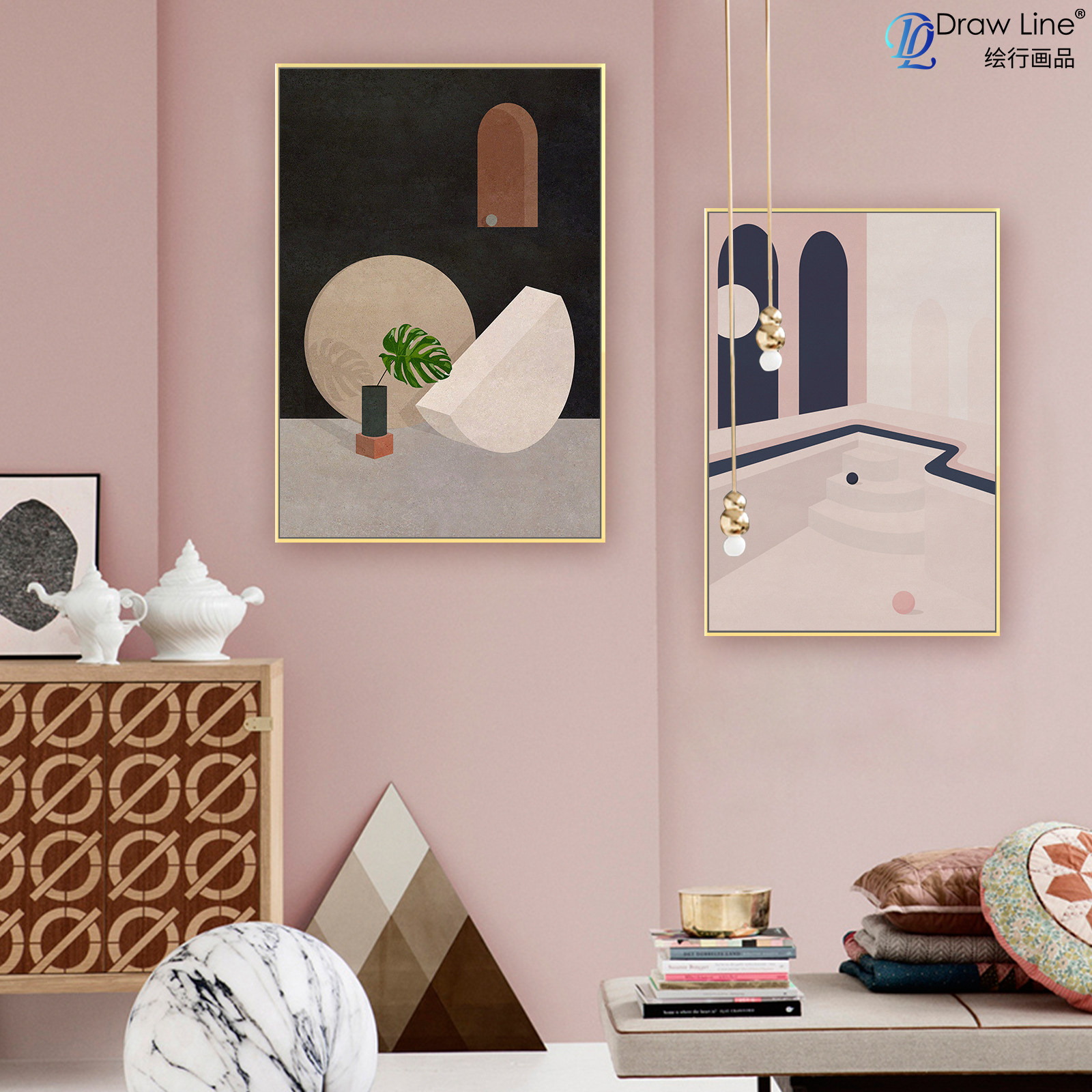 色家居壁画抽象装饰画文艺复古餐厅客厅玄关挂画后现代简约优惠券