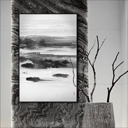 新中式水墨禅意抽象画玄关客厅沙发背景墙茶楼酒店设计师画加艺术_7折