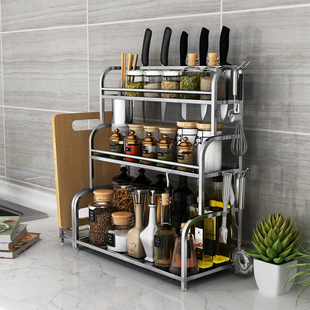 热销置物架层架 3层_换购不锈钢厨房置物架落地三层多功能收纳3层架