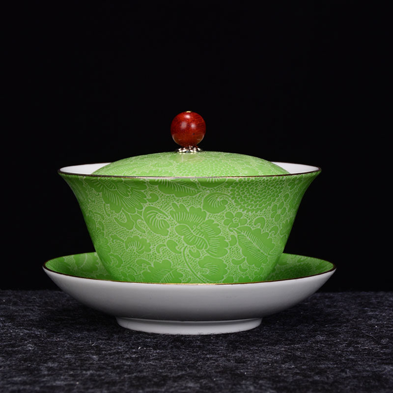 盖碗茶杯功夫茶具景德镇大号三才杯碗珐琅彩手绘套装家用泡茶陶瓷