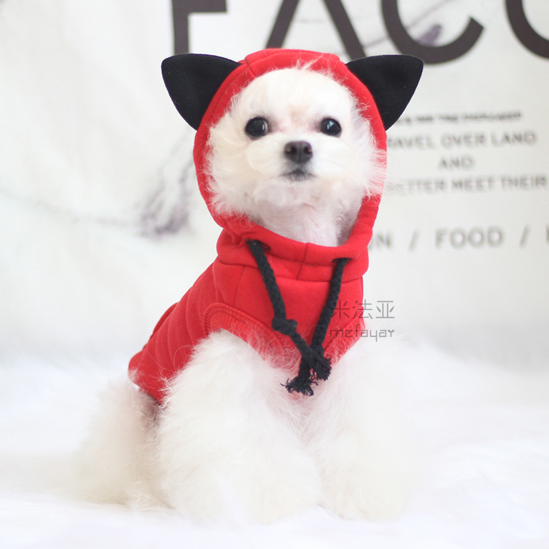 卫衣无袖_宠物狗衣服泰迪犬博美比熊猫耳朵网红卫衣秋冬加厚绒无袖