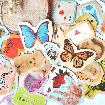 贴纸手帐笔记日记本装饰写实卡通蝴蝶猫狗动物生活满包邮清仓2016