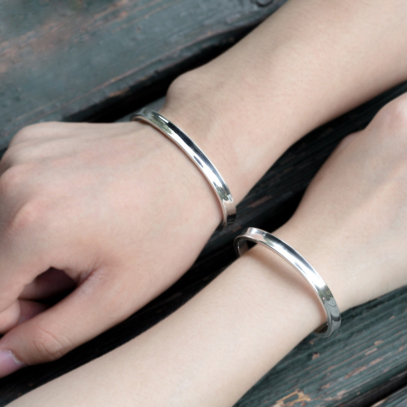 一折情侣手镯一对 纯银 男女