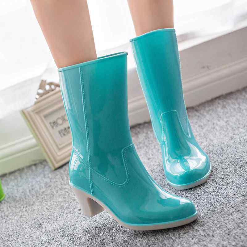 包邮时尚韩版新款中筒高跟防滑女式雨鞋加棉拆卸两用雨靴水鞋胶鞋