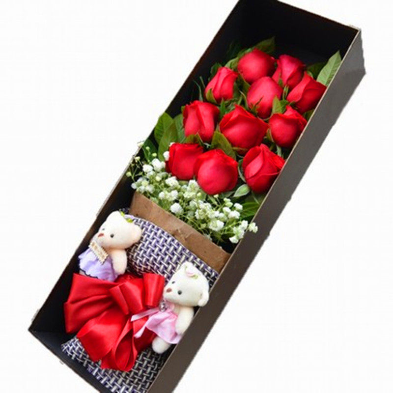 热销成都鲜花配送_11/19/33朵红玫瑰盒装成都同城配送龙泉驿区锦江区