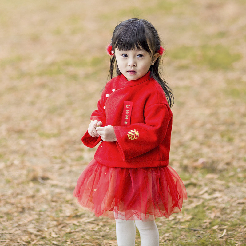 西子问汉服童装女童中国风改良旗袍喜庆拜年服加厚套装女 衣名:岁